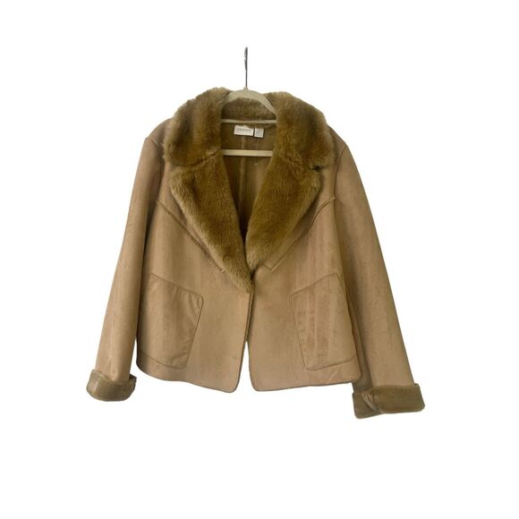 Chico’s outer wear coat suede look with faux fur sz XL - Picture 1 of 4